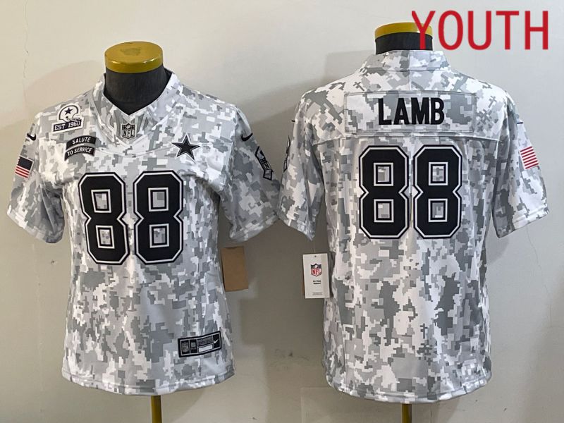 Youth Dallas Cowboys #88 Lamb Nike Arctic Camo 2024 Salute to Service Limited NFL Jersey style 3